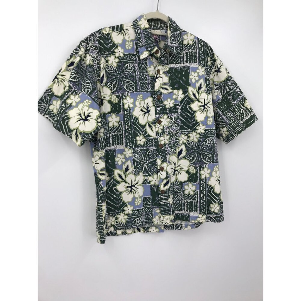 Kane Malia Men's Hawaiian Print Button Short Sleeve Shirt Green Large - Picture 2 of 5